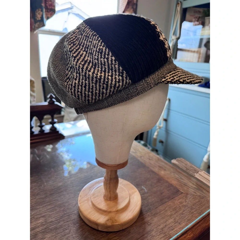 Cappelli Straworld Newsboy Cap Black White Houndstooth Patchwork Baker Boy Hat